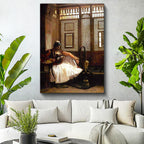Dikey Kanvas Tablo Ahşap Kafesli Oda ve Nargile Osmanlı Tablosu Ev Ofis Duvar Dekoru