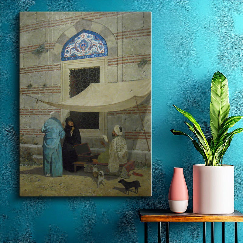 Dikey Kanvas Tablo Cami Duvarı Önünde Arzuhalci Osmanlı Tablosu Ev Ofis Duvar Dekoru