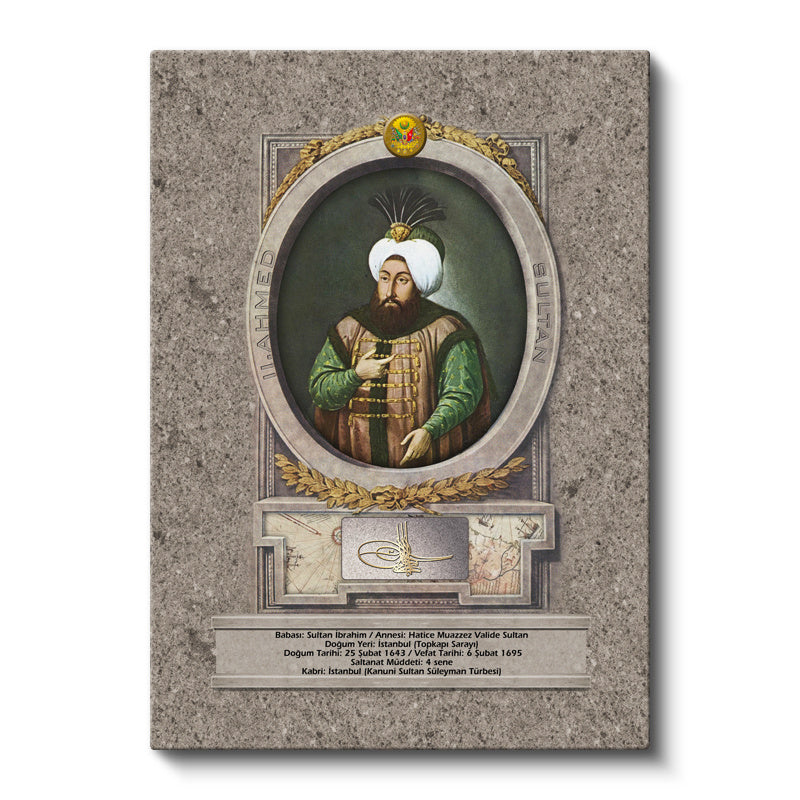 Dikey Kanvas Tablo İkinci Ahmed Han Padişah Portresi Osmanlı Tablosu Ev Ofis Duvar Dekoru