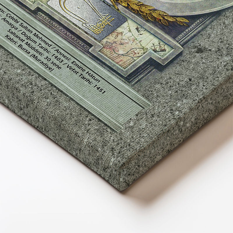 Dikey Kanvas Tablo İkinci Murad Han Padişah Portresi Osmanlı Tablosu Ev Ofis Duvar Dekoru