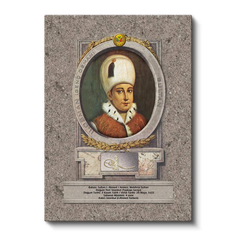 Dikey Kanvas Tablo Genç Osman Han Padişah Portresi Osmanlı Tablosu Ev Ofis Duvar Dekoru