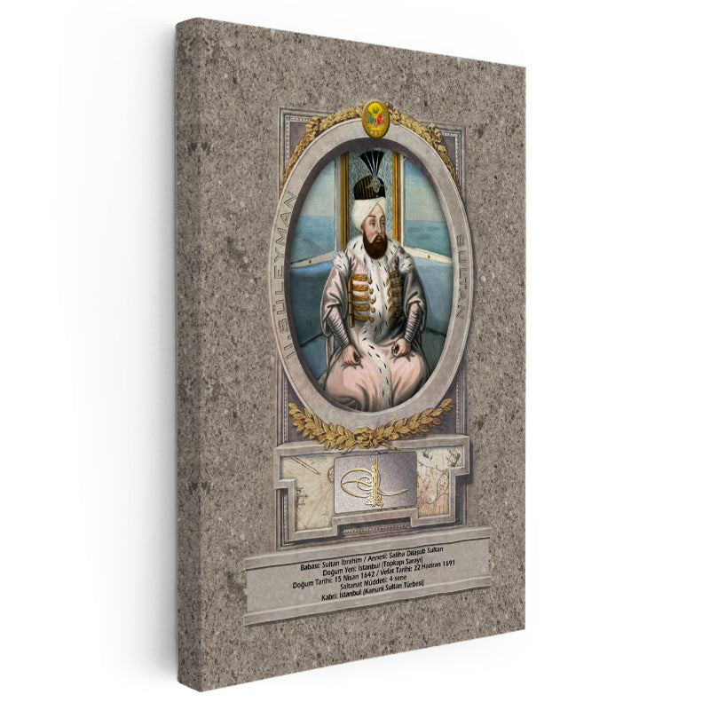 Dikey Kanvas Tablo İkinci Süleyman Han Padişah Portresi Osmanlı Tablosu Ev Ofis Duvar Dekoru