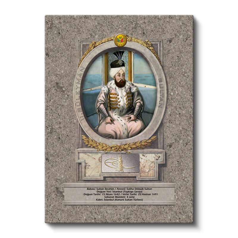 Dikey Kanvas Tablo İkinci Süleyman Han Padişah Portresi Osmanlı Tablosu Ev Ofis Duvar Dekoru