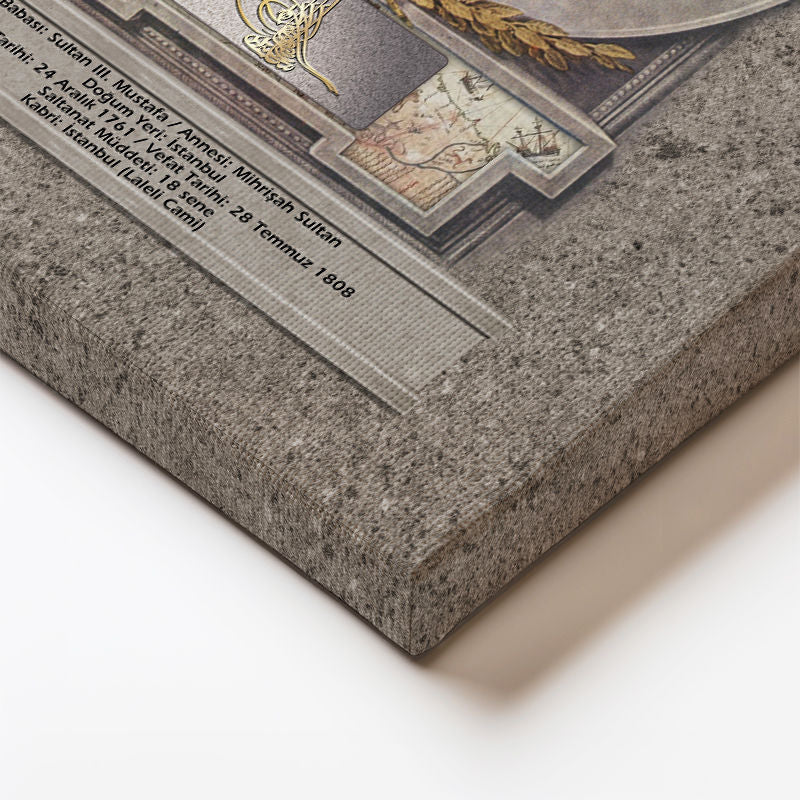 Dikey Kanvas Tablo Sultan III Selim Portresi Osmanlı Tablosu Ev Ofis Duvar Dekoru