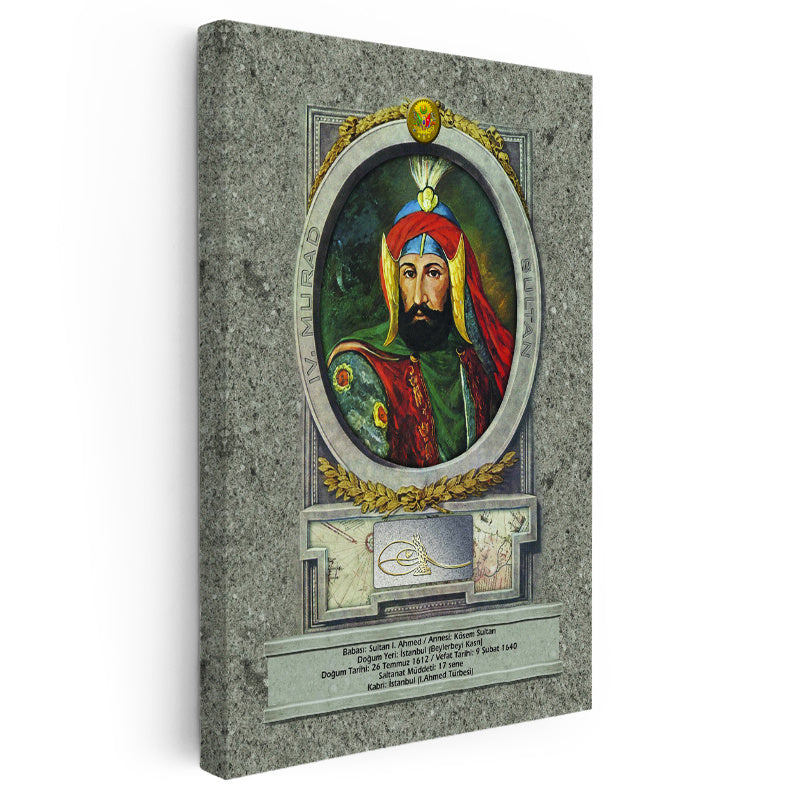 Dikey Kanvas Tablo Sultan I Ahmed Portresi Osmanlı Tablosu Ev Ofis Duvar Dekoru