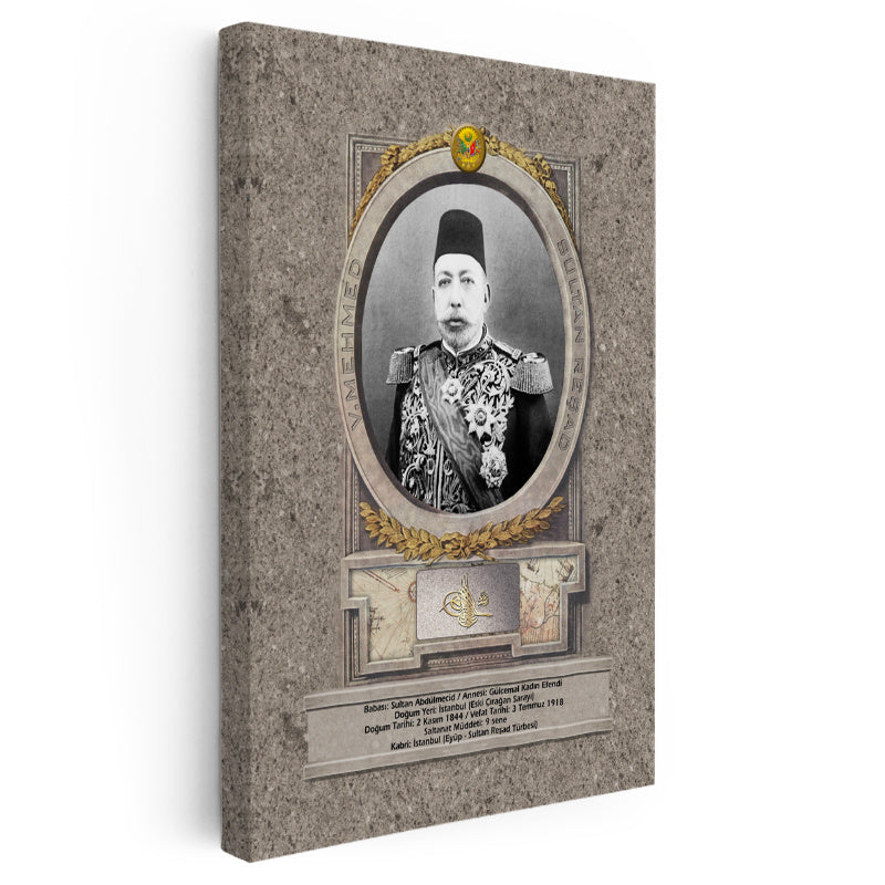 Dikey Kanvas Tablo Sultan Mehmed Reşad Portresi Osmanlı Tablosu Ev Ofis Duvar Dekoru
