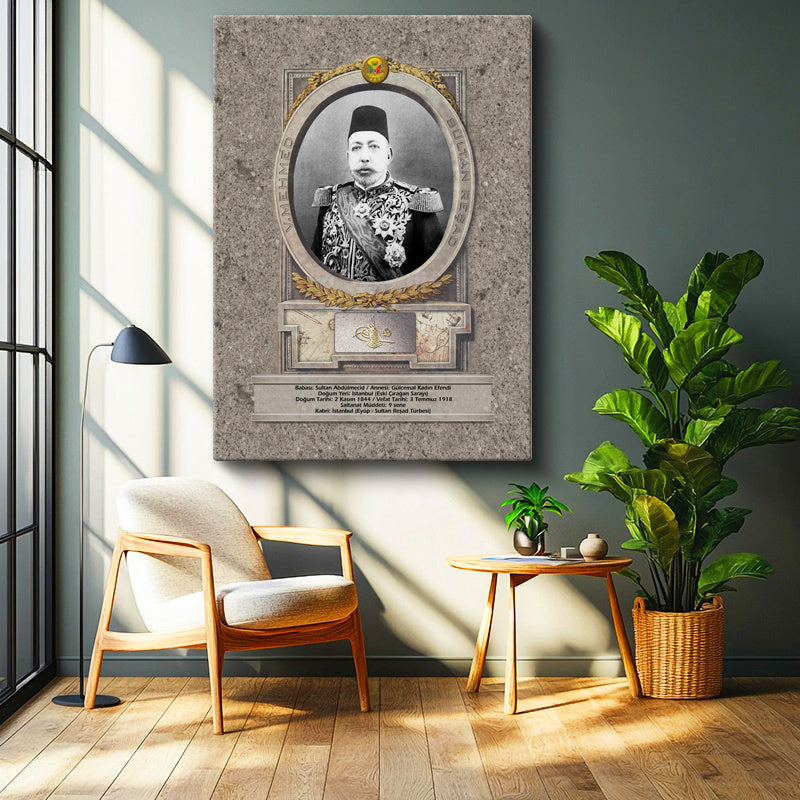 Dikey Kanvas Tablo Sultan Mehmed Reşad Portresi Osmanlı Tablosu Ev Ofis Duvar Dekoru