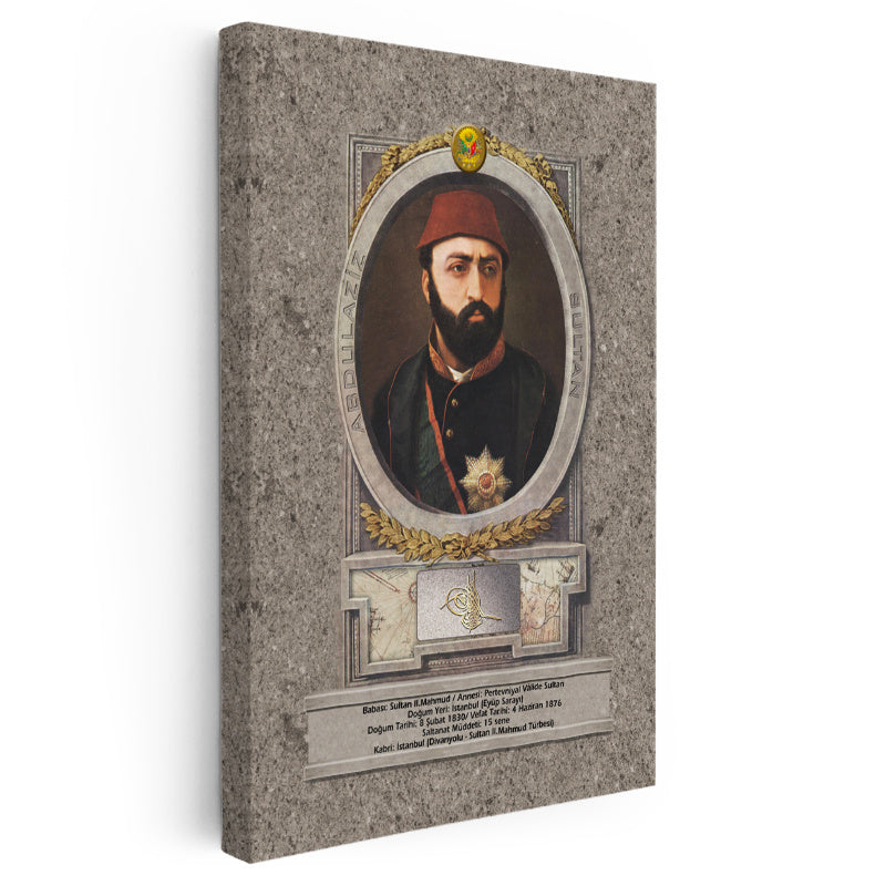 Dikey Kanvas Tablo Sultan Abdülaziz Portresi Osmanlı Tablosu Ev Ofis Duvar Dekoru