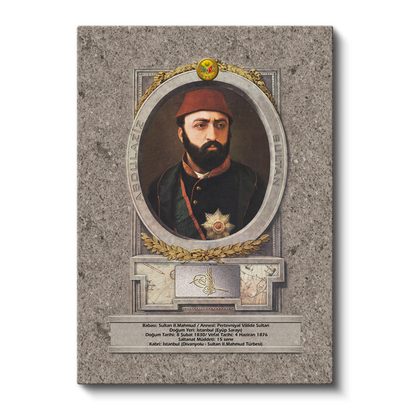 Dikey Kanvas Tablo Sultan Abdülaziz Portresi Osmanlı Tablosu Ev Ofis Duvar Dekoru