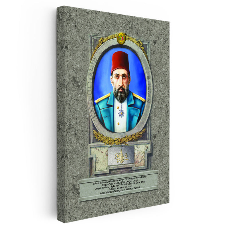 Dikey Kanvas Tablo Sultan II Abdülhamid Portresi Osmanlı Tablosu Ev Ofis Duvar Dekoru