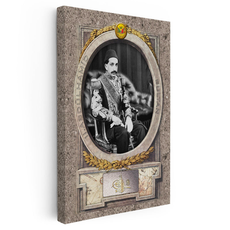 Dikey Kanvas Tablo Sultan II Abdülhamid Klasik Portre Osmanlı Tablosu Ev Ofis Duvar Dekoru