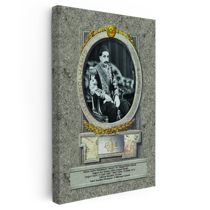 Dikey Kanvas Tablo Sultan II Abdülhamid Taht Portresi Osmanlı Tablosu Ev Ofis Duvar Dekoru