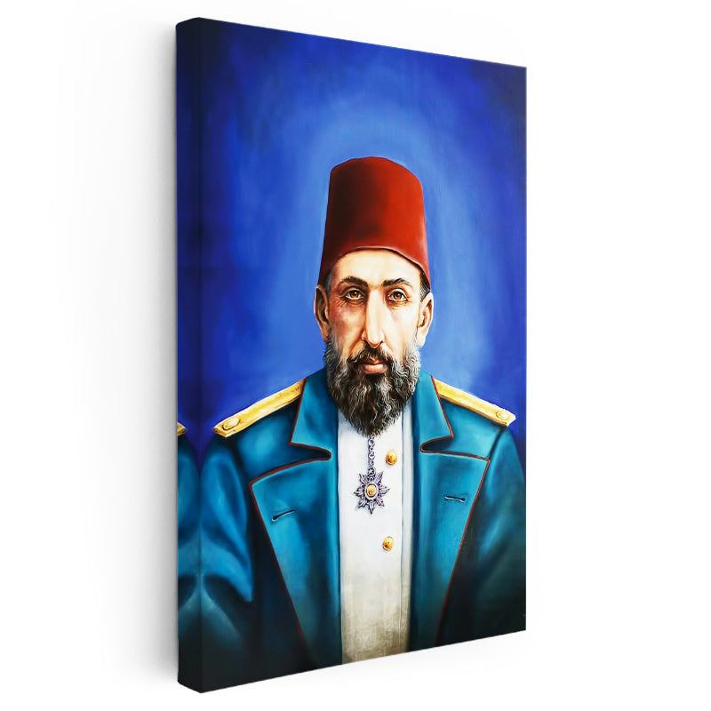 Dikey Kanvas Tablo Sultan II Abdülhamid Modern Yorum Portresi Osmanlı Tablosu Ev Ofis Duvar Dekoru