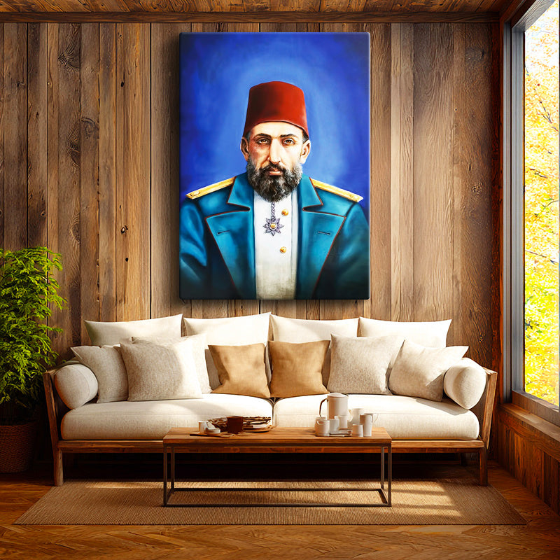 Dikey Kanvas Tablo Sultan II Abdülhamid Modern Yorum Portresi Osmanlı Tablosu Ev Ofis Duvar Dekoru