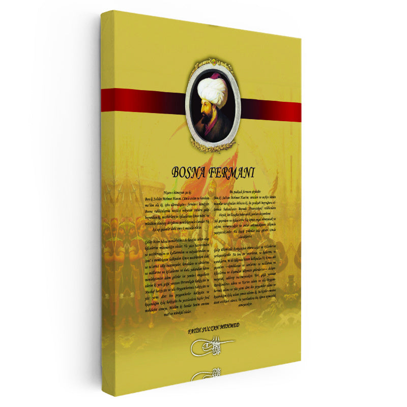 Dikey Kanvas Tablo Bosna Fermanı Belgesi Osmanlı Tablosu Ev Ofis Duvar Dekoru