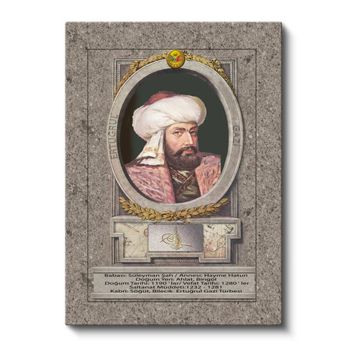 Dikey Kanvas Tablo Ertuğrul Gazi Portresi Osmanlı Tablosu Ev Ofis Duvar Dekoru