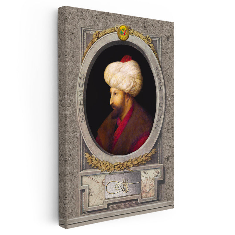 Dikey Kanvas Tablo Fatih Sultan Mehmed Profil Portresi Osmanlı Tablosu Ev Ofis Duvar Dekoru