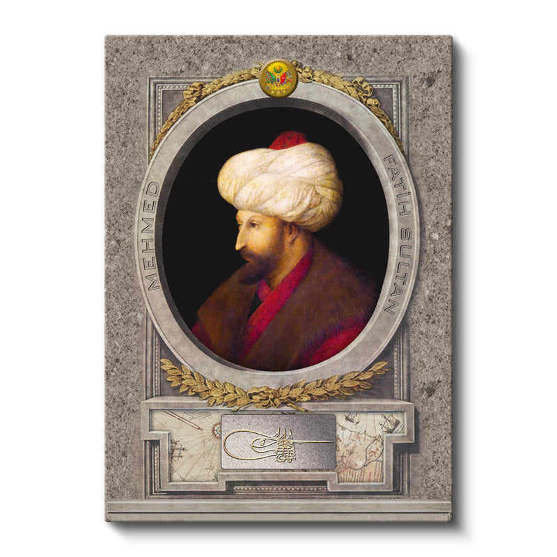 Dikey Kanvas Tablo Fatih Sultan Mehmed Profil Portresi Osmanlı Tablosu Ev Ofis Duvar Dekoru