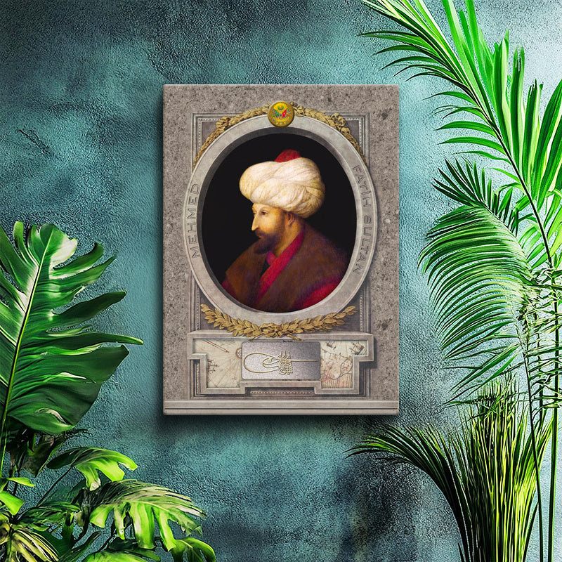 Dikey Kanvas Tablo Fatih Sultan Mehmed Profil Portresi Osmanlı Tablosu Ev Ofis Duvar Dekoru