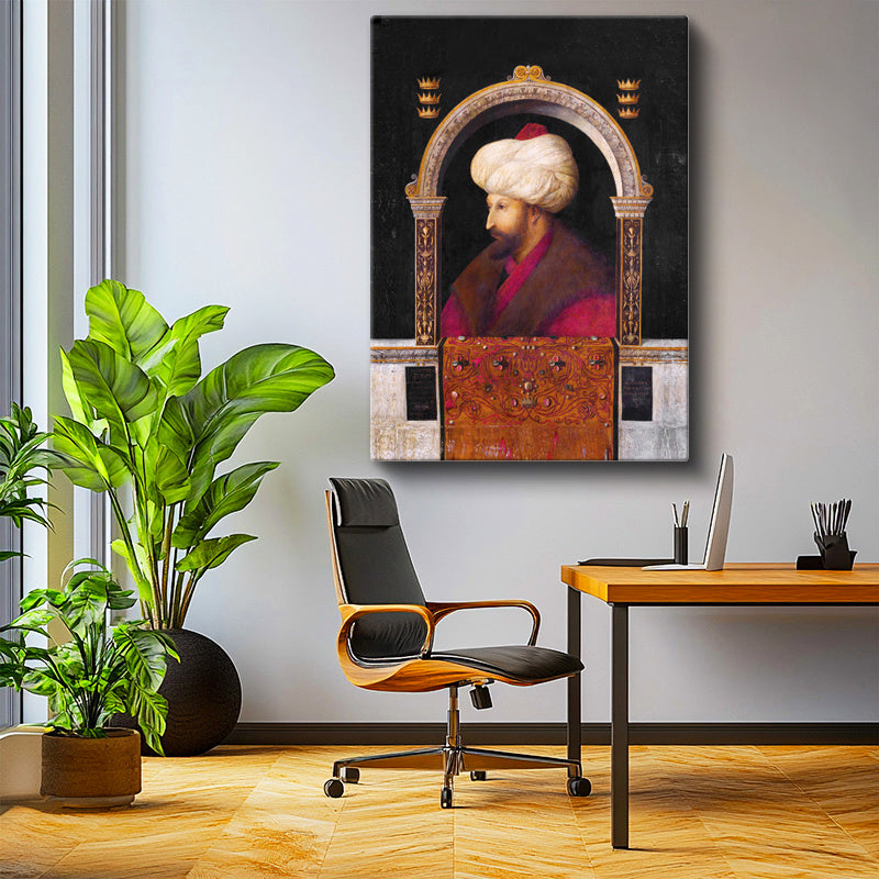 Dikey Kanvas Tablo Fatih Sultan Mehmed Kemerli Kompozisyon Osmanlı Tablosu Ev Ofis Duvar Dekoru