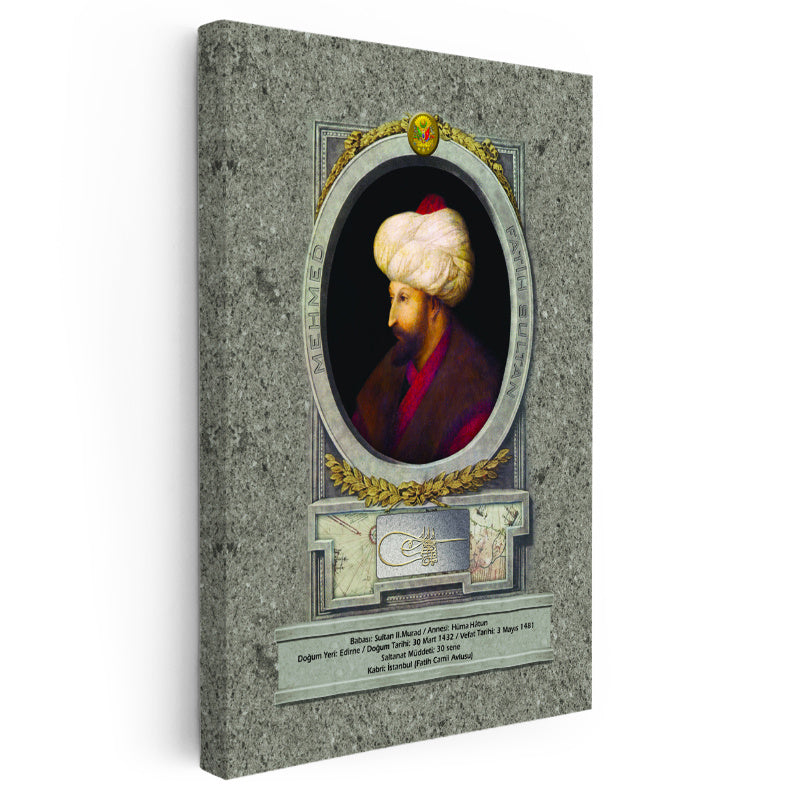 Dikey Kanvas Tablo Fatih Sultan Mehmed Klasik Portre Osmanlı Tablosu Ev Ofis Duvar Dekoru