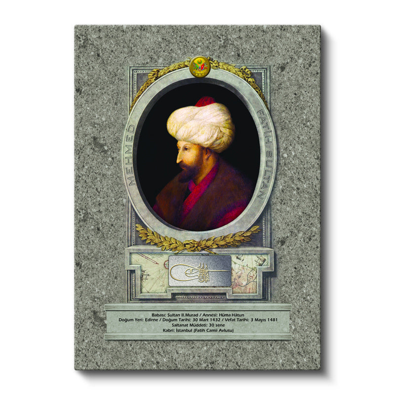 Dikey Kanvas Tablo Fatih Sultan Mehmed Klasik Portre Osmanlı Tablosu Ev Ofis Duvar Dekoru