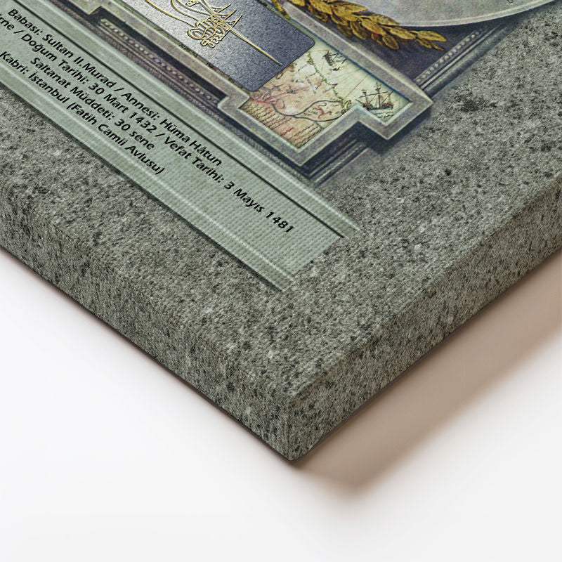 Dikey Kanvas Tablo Fatih Sultan Mehmed Klasik Portre Osmanlı Tablosu Ev Ofis Duvar Dekoru