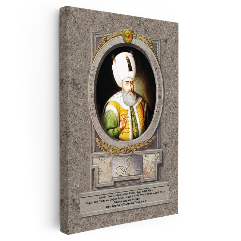 Dikey Kanvas Tablo Kanuni Sultan Süleyman Portresi Osmanlı Tablosu Ev Ofis Duvar Dekoru