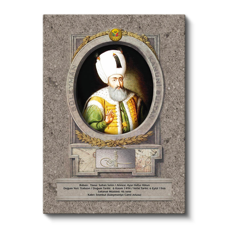 Dikey Kanvas Tablo Kanuni Sultan Süleyman Portresi Osmanlı Tablosu Ev Ofis Duvar Dekoru