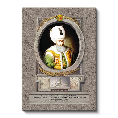 Dikey Kanvas Tablo Kanuni Sultan Süleyman Portresi Osmanlı Tablosu Ev Ofis Duvar Dekoru