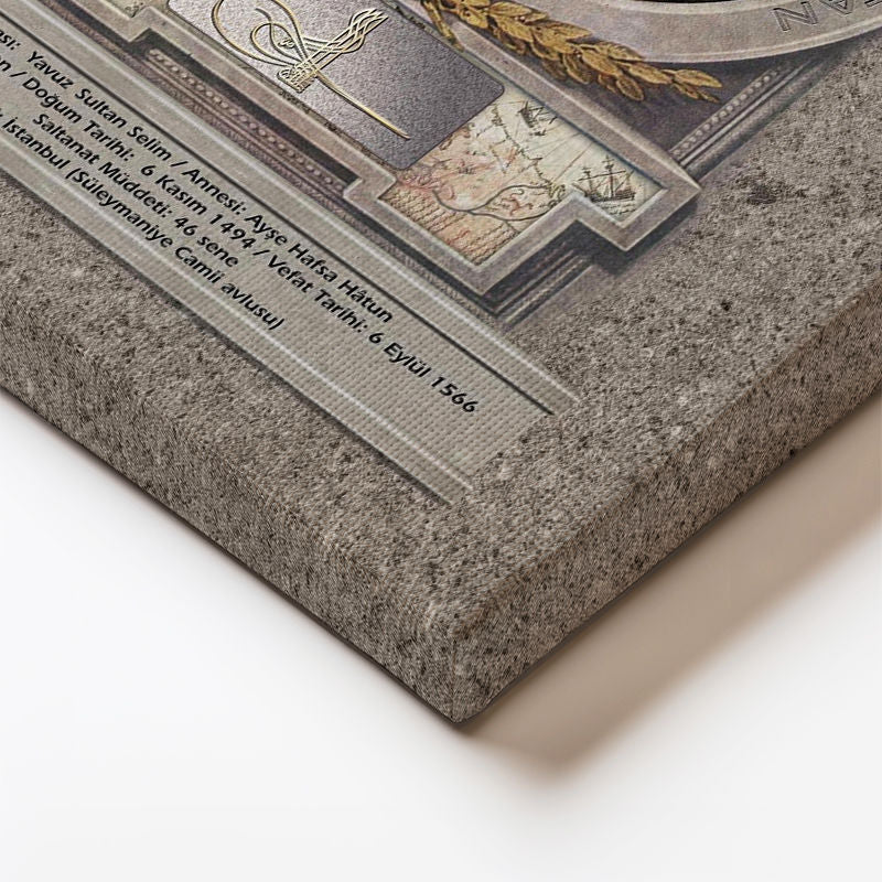 Dikey Kanvas Tablo Kanuni Sultan Süleyman Portresi Osmanlı Tablosu Ev Ofis Duvar Dekoru