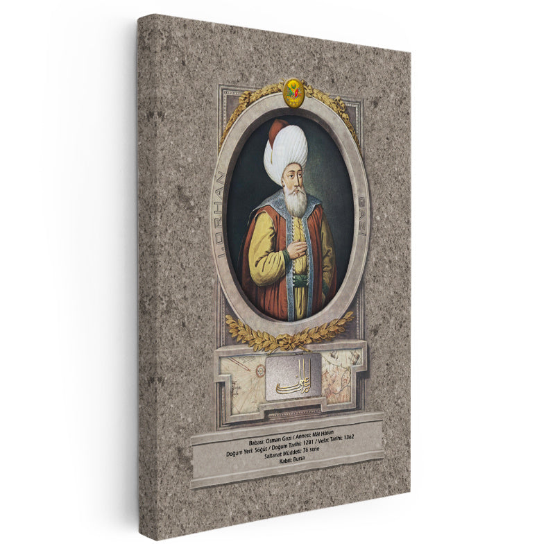 Dikey Kanvas Tablo Orhan Gazi Portresi Osmanlı Tablosu Ev Ofis Duvar Dekoru