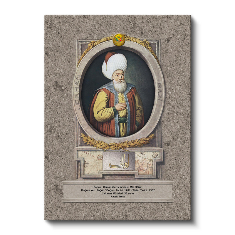 Dikey Kanvas Tablo Orhan Gazi Portresi Osmanlı Tablosu Ev Ofis Duvar Dekoru