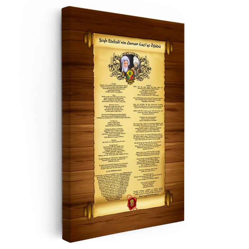 Dikey Kanvas Tablo Şeyh Edebali Osman Gazi Öğüdü Osmanlı Tablosu Ev Ofis Duvar Dekoru