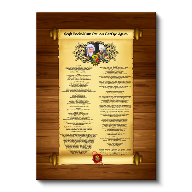 Dikey Kanvas Tablo Şeyh Edebali Osman Gazi Öğüdü Osmanlı Tablosu Ev Ofis Duvar Dekoru