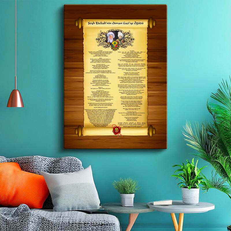 Dikey Kanvas Tablo Şeyh Edebali Osman Gazi Öğüdü Osmanlı Tablosu Ev Ofis Duvar Dekoru
