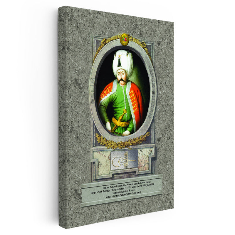 Dikey Kanvas Tablo Yavuz Sultan Selim Klasik Portre Osmanlı Tablosu Ev Ofis Duvar Dekoru