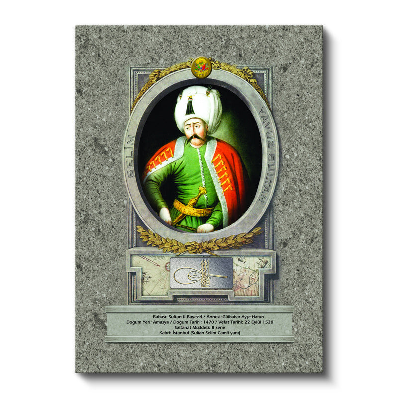 Dikey Kanvas Tablo Yavuz Sultan Selim Klasik Portre Osmanlı Tablosu Ev Ofis Duvar Dekoru