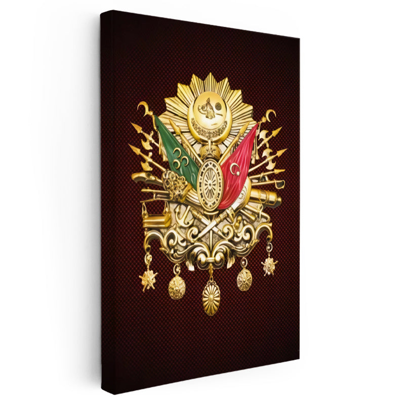 Dikey Kanvas Tablo Altın Görünümlü Devlet-i Aliyye Arması Osmanlı Tablosu Ev Ofis Duvar Dekoru