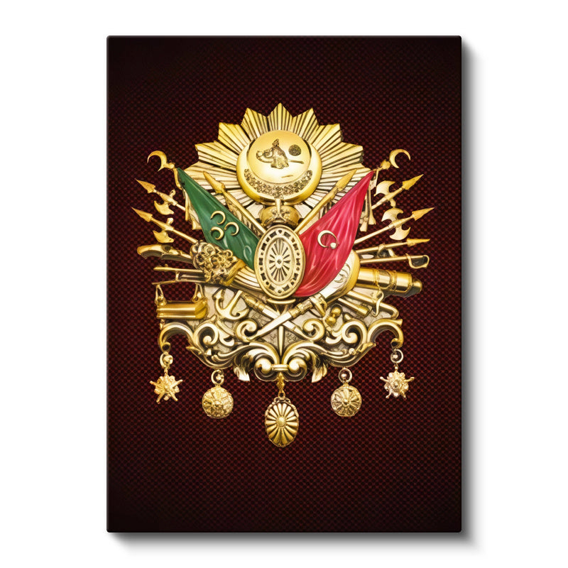 Dikey Kanvas Tablo Altın Görünümlü Devlet-i Aliyye Arması Osmanlı Tablosu Ev Ofis Duvar Dekoru