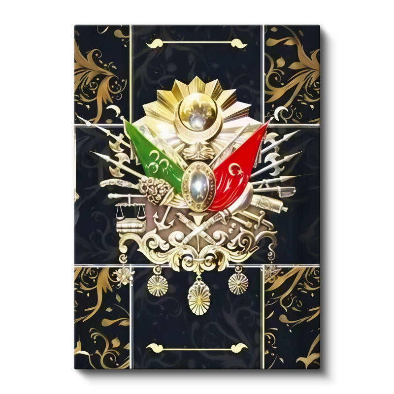 Dikey Kanvas Tablo Altın Motifli Osmanlı Arması Osmanlı Tablosu Ev Ofis Duvar Dekoru