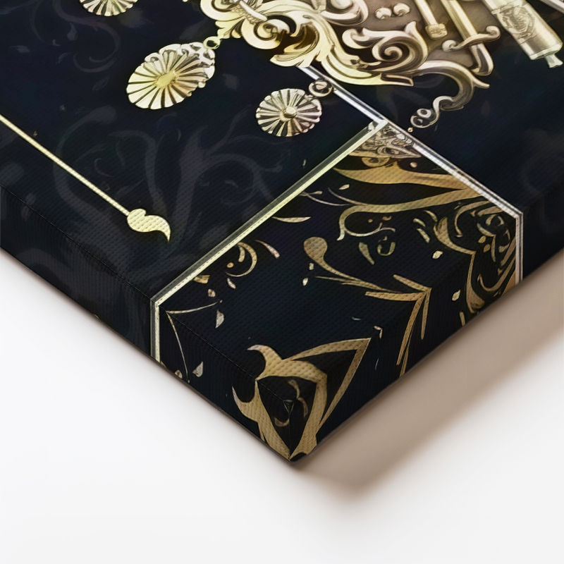 Dikey Kanvas Tablo Altın Motifli Osmanlı Arması Osmanlı Tablosu Ev Ofis Duvar Dekoru