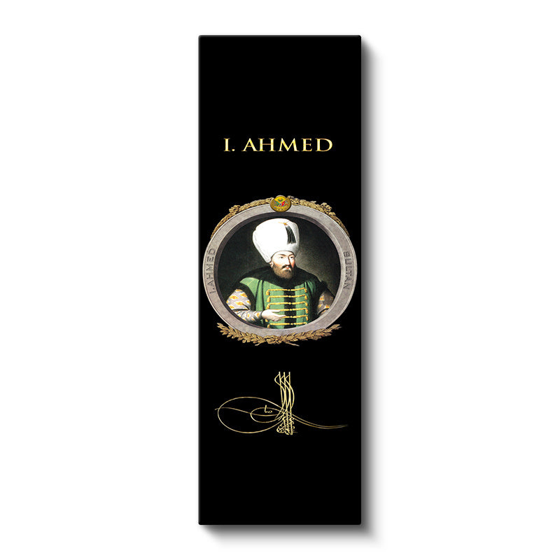 Dikey Panoramik Kanvas Tablo Sultan I Ahmed Portresi Osmanlı Tablosu Ev Ofis Duvar Dekoru