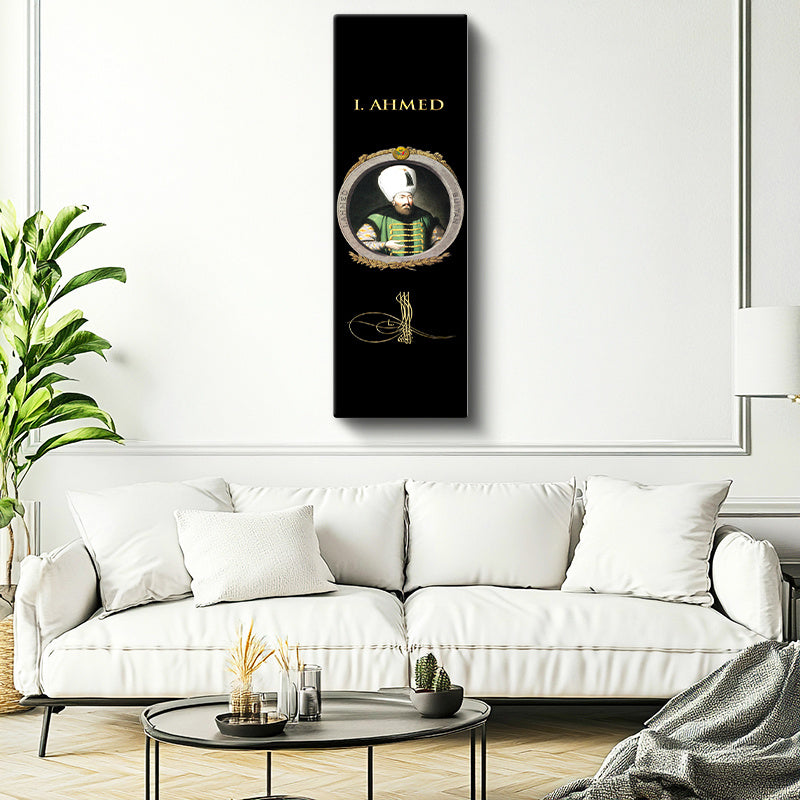 Dikey Panoramik Kanvas Tablo Sultan I Ahmed Portresi Osmanlı Tablosu Ev Ofis Duvar Dekoru