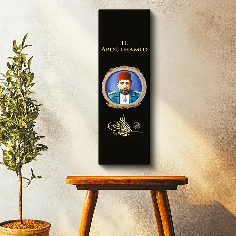 Dikey Panoramik Kanvas Tablo Sultan II Abdülhamid Portresi Osmanlı Tablosu Ev Ofis Duvar Dekoru