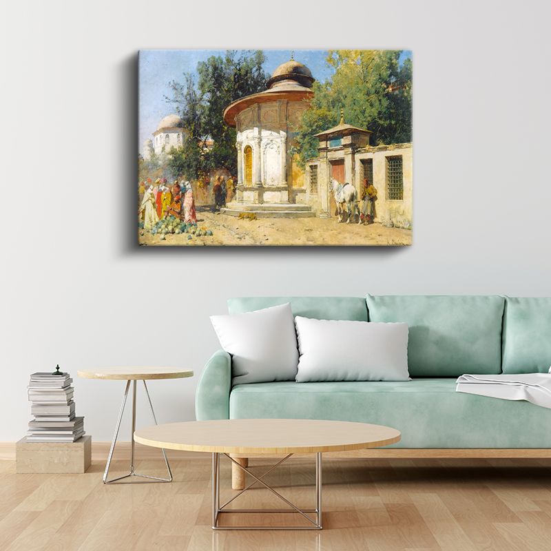 Osmanlı Mimarisi - Tarihi Çeşme ve Cami Manzarası Kanvas Tablo