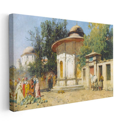 Osmanlı Mimarisi - Tarihi Çeşme ve Cami Manzarası Kanvas Tablo
