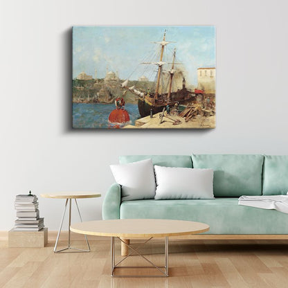 İstanbul Limanı - Yelkenli Gemiler ve Şehir Manzarası Kanvas Tablo