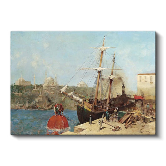 İstanbul Limanı - Yelkenli Gemiler ve Şehir Manzarası Kanvas Tablo