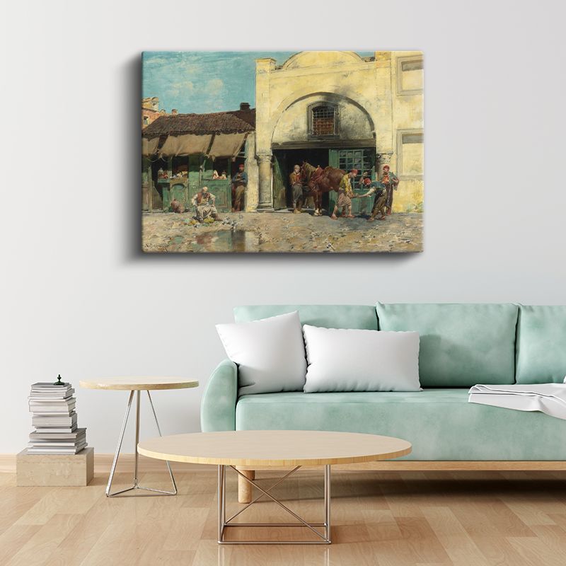 Osmanlı Çarşısı - Nalbant Dükkanı Önünde Günlük Yaşam Kanvas Tablo